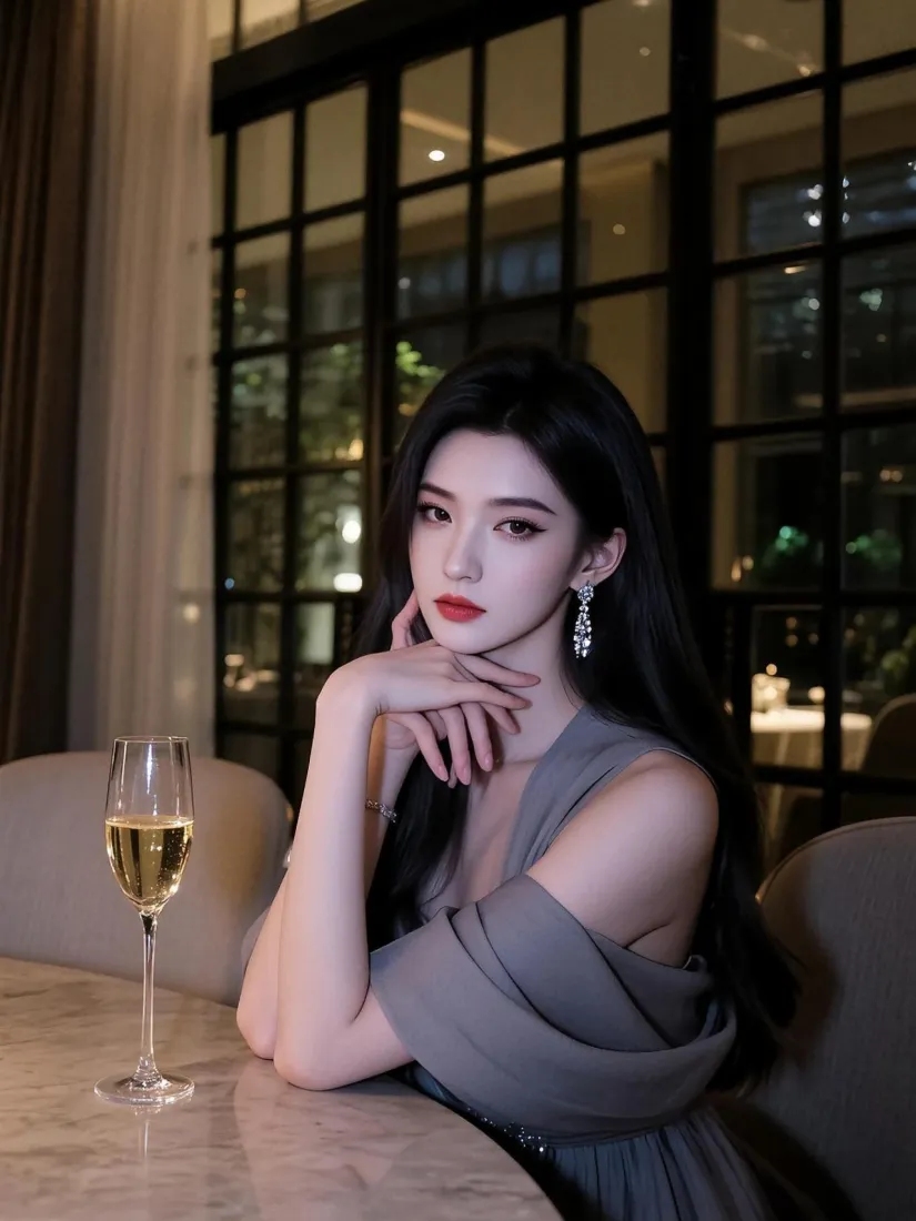 冷艳御姐手机壁纸｜氛围感背景图片 - 餐厅夜景「哲风壁纸」