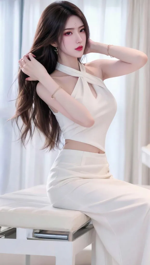 御姐手机壁纸｜室内背景图片 - 气质白衣美女「哲风壁纸」