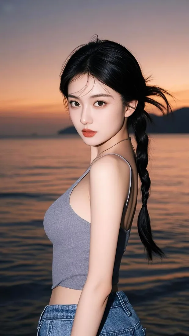 气质美女手机壁纸｜海边背景图片 - 黄昏氛围感「哲风壁纸」