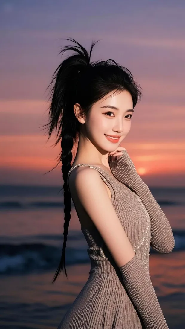 气质美女手机壁纸｜海边日落背景图片 - 手机「哲风壁纸」