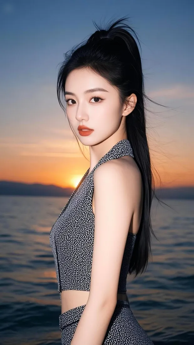 清冷美女手机壁纸｜海边背景图片 - 日落氛围感「哲风壁纸」