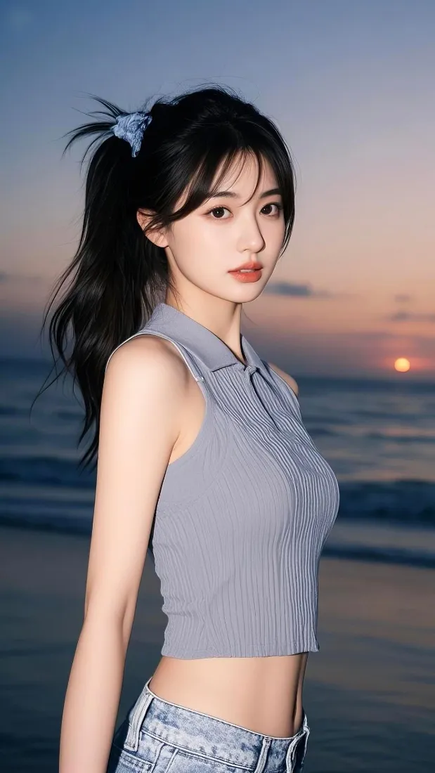 美女手机壁纸｜海边背景图片 - 黄昏落日「哲风壁纸」