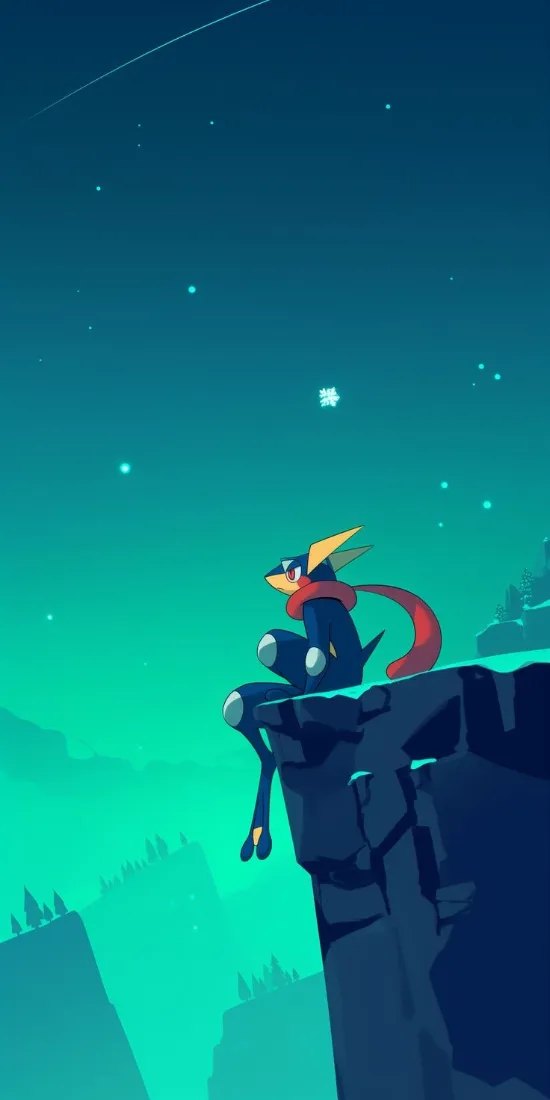 甲贺忍蛙手机壁纸｜宝可梦背景图片 - 夜晚星空悬崖「哲风壁纸」