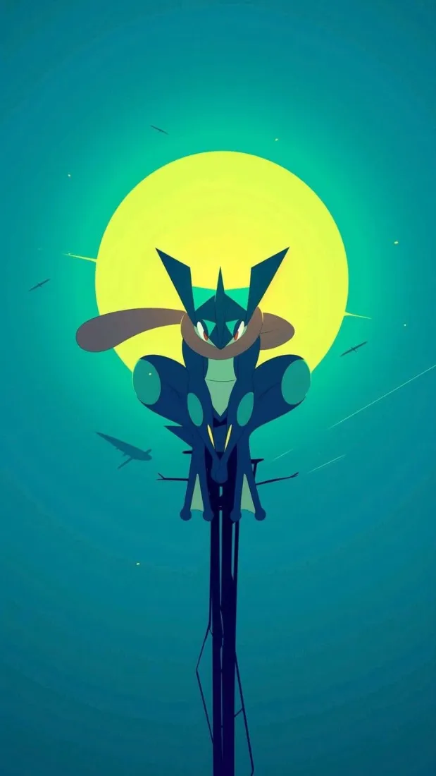 甲贺忍蛙手机壁纸｜宝可梦背景图片 - 扁平化插画「哲风壁纸」