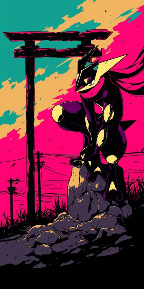 甲贺忍蛙手机壁纸｜宝可梦背景图片 - 潮流插画「哲风壁纸」