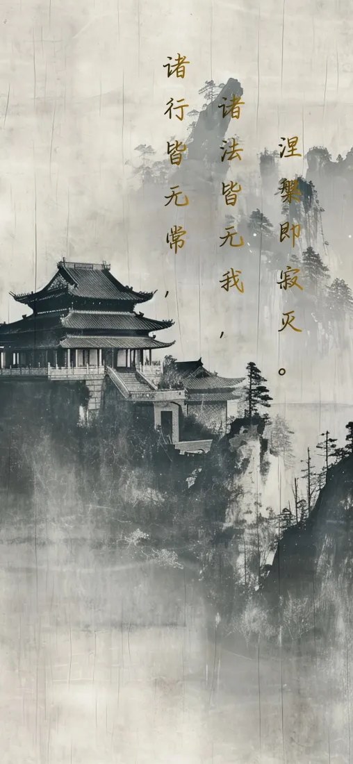禅意手机壁纸｜墨水风背景图片 - 古寺山水「哲风壁纸」