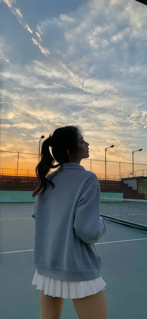 少女手机壁纸｜黄昏背景图片 - 网球场「哲风壁纸」