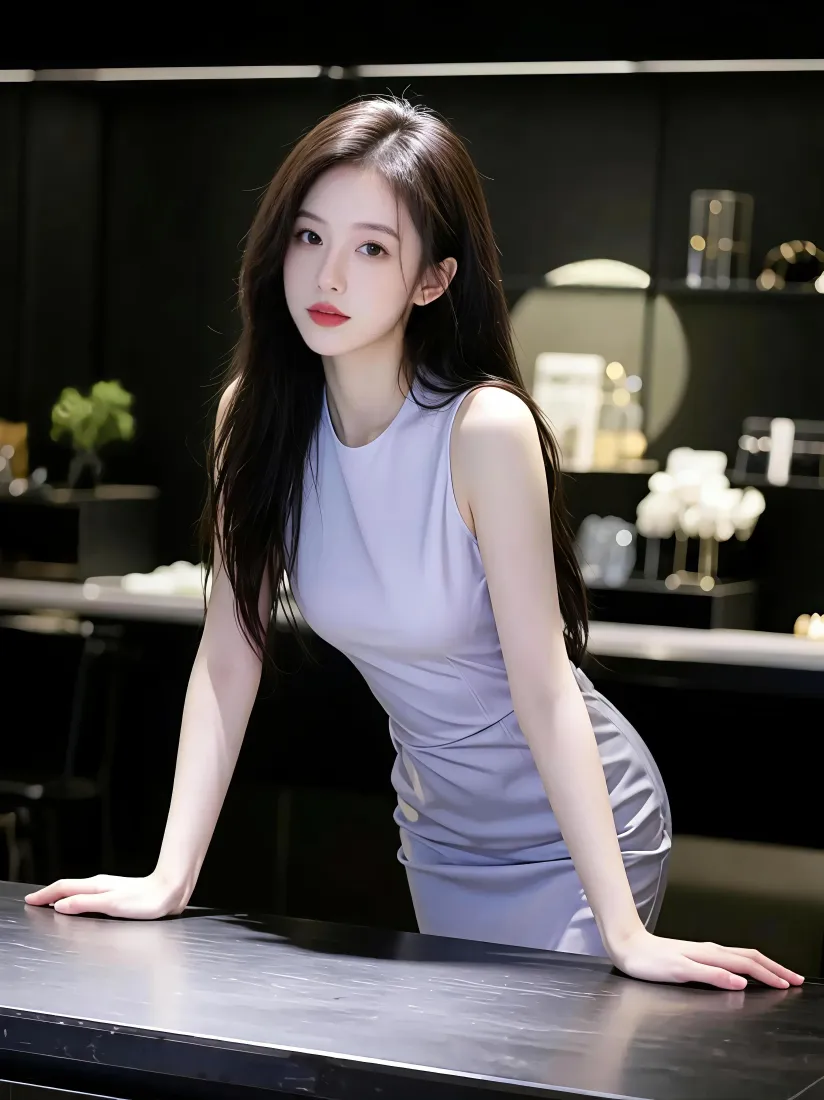 气质美女手机壁纸｜室内背景图片 - 包臀连衣裙「哲风壁纸」