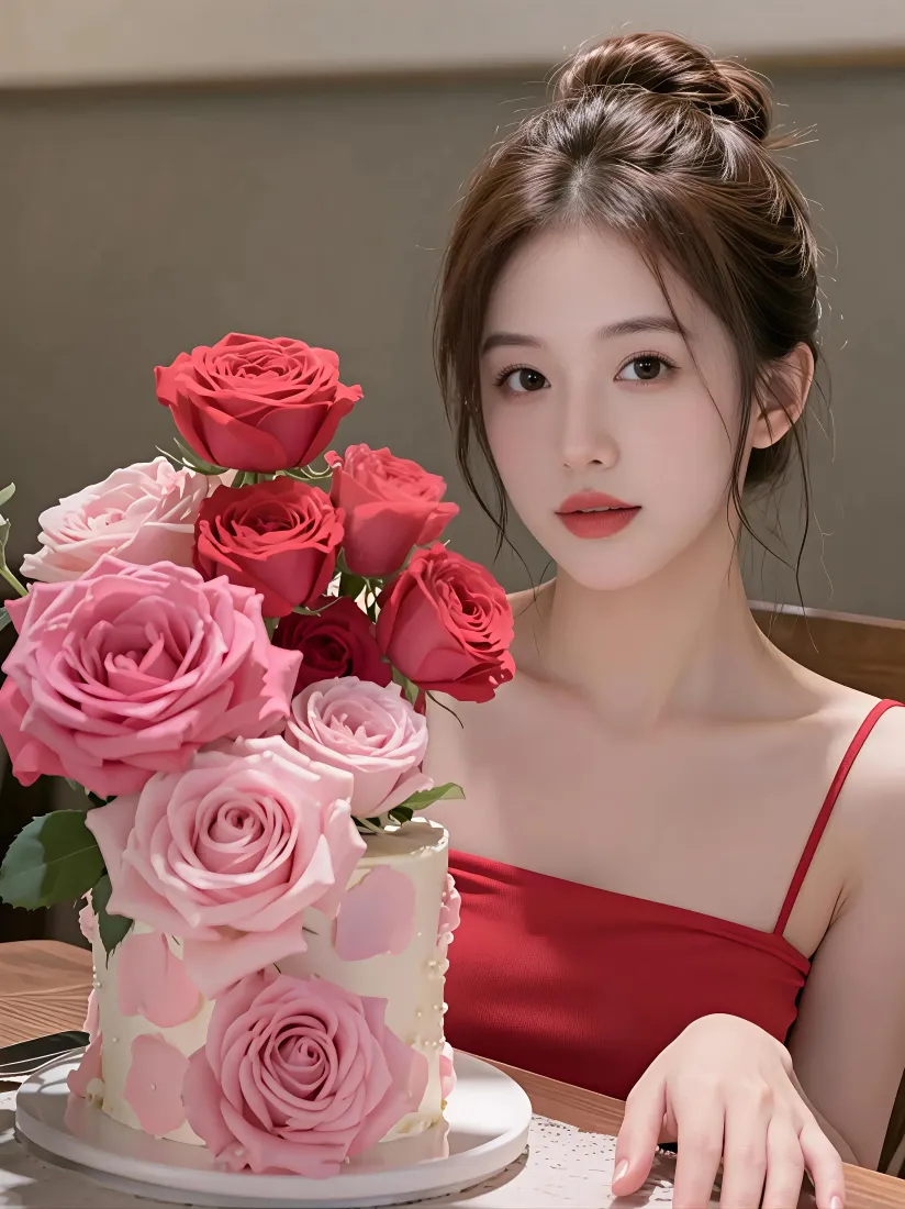 红衣美女手机壁纸｜氛围感背景图片 - 玫瑰蛋糕「哲风壁纸」