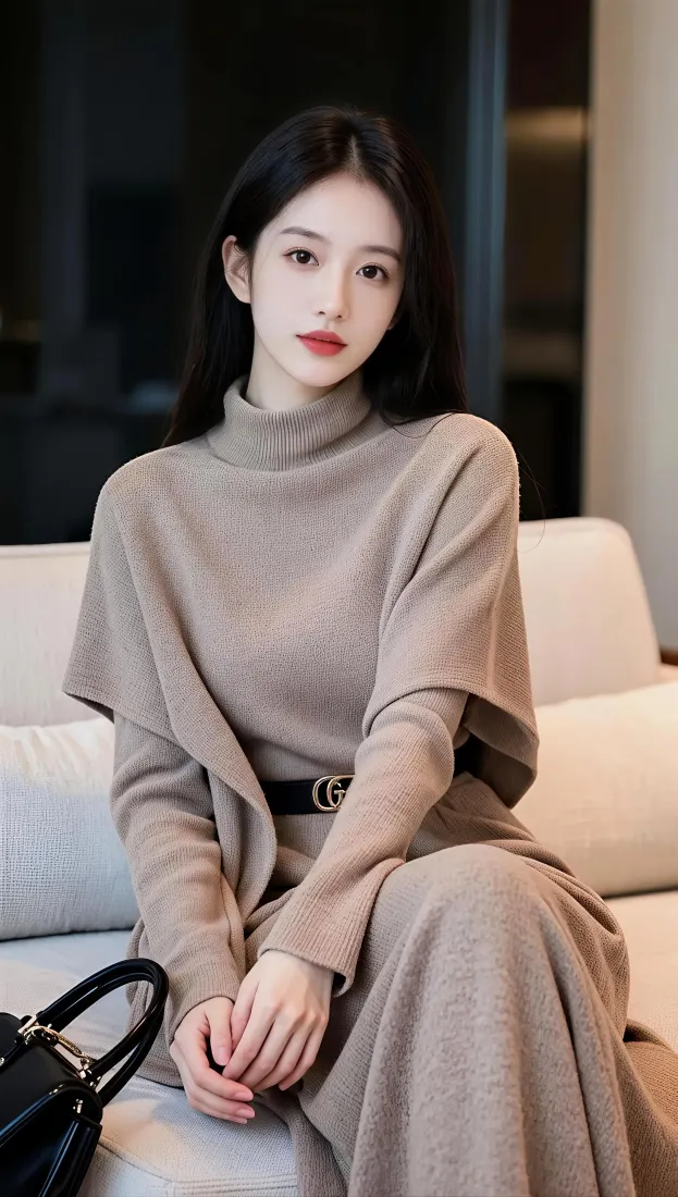 知性美女手机壁纸｜针织穿搭背景图片 - 优雅御姐「哲风壁纸」