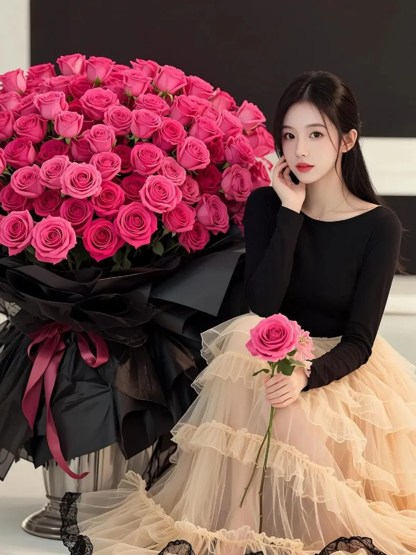 气质美女手机壁纸｜粉色玫瑰背景图片 - 浪漫氛围感「哲风壁纸」