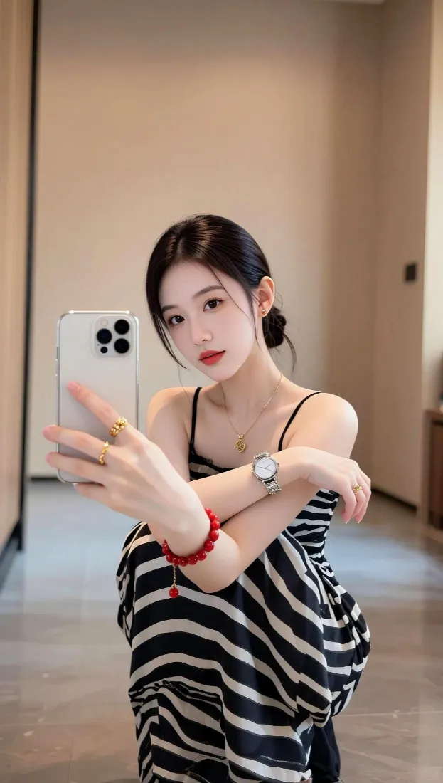 清纯美女手机壁纸｜对镜自拍背景图片 - 休闲穿搭「哲风壁纸」