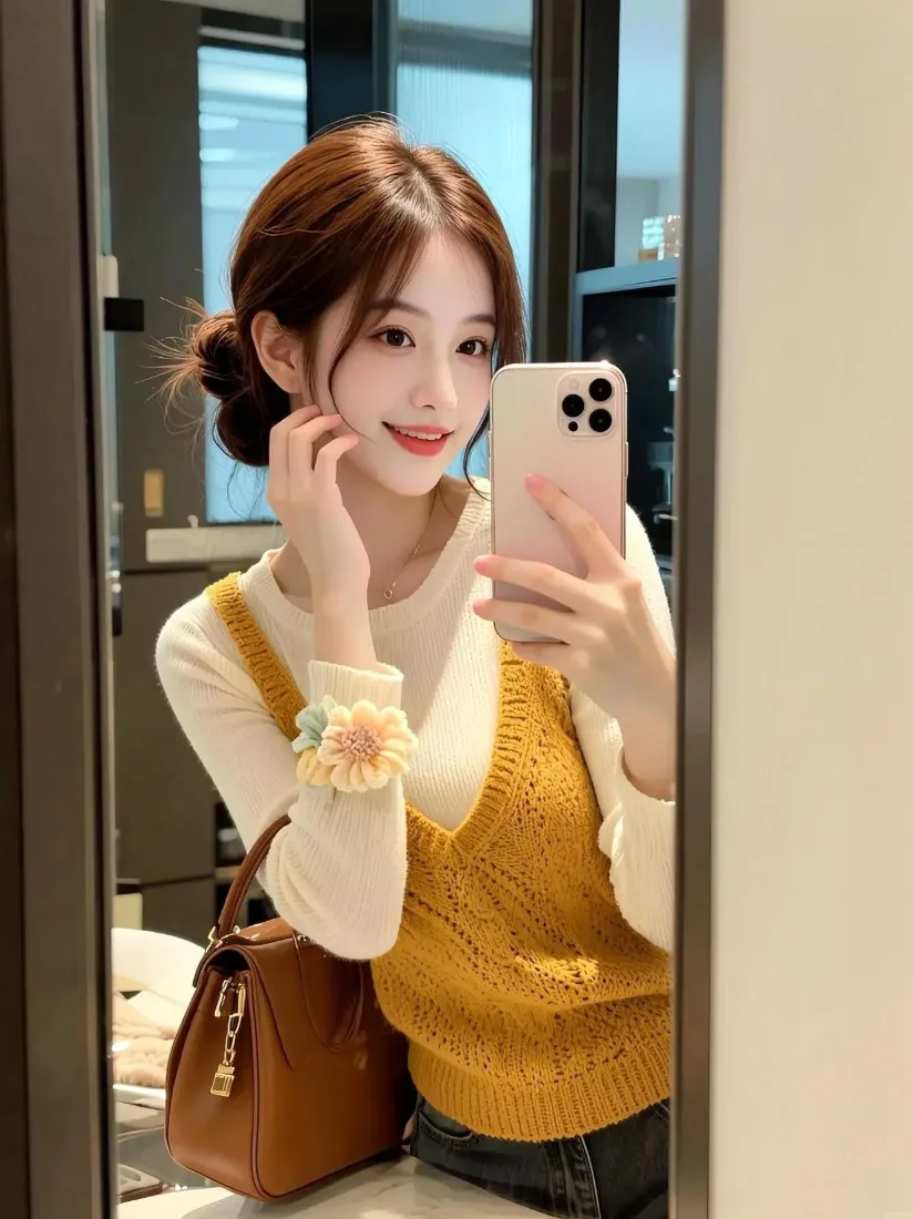 温柔女生手机壁纸｜对镜自拍背景图片 - 日常穿搭「哲风壁纸」