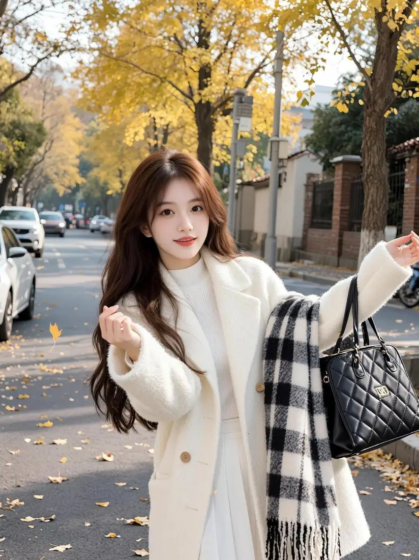 秋日美女手机壁纸｜街头背景图片 - 温柔氛围感「哲风壁纸」