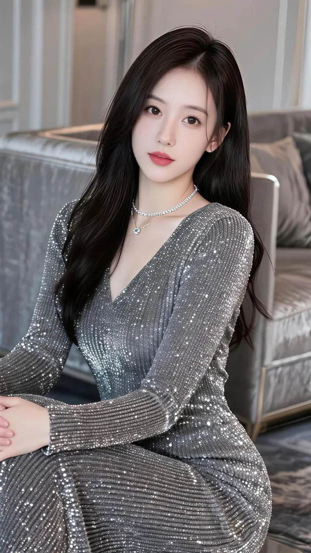 气质美女手机壁纸｜轻奢室内背景图片 - 亮片裙御姐「哲风壁纸」