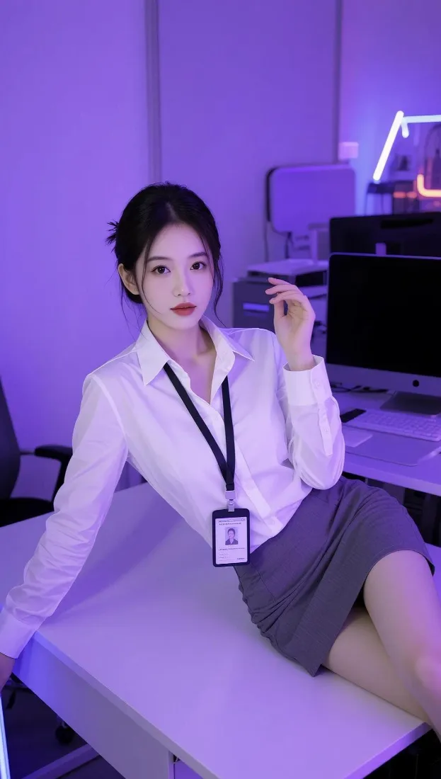 职场美女手机壁纸｜紫色氛围背景图片 - 干练OL「哲风壁纸」