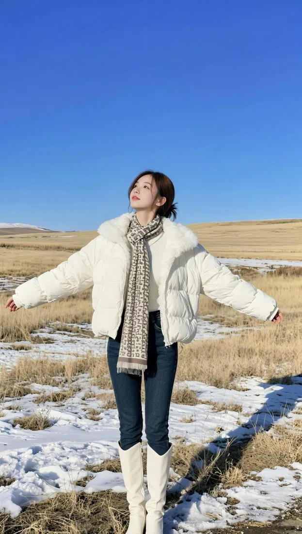 冬日女生手机壁纸｜户外背景图片 - 旷野残雪「哲风壁纸」