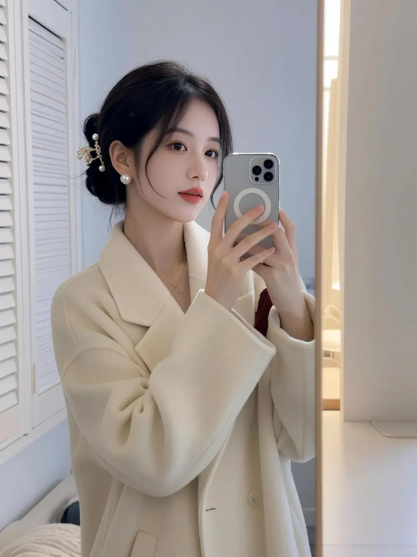 气质美女手机壁纸｜对镜自拍背景图片 - 温柔穿搭「哲风壁纸」