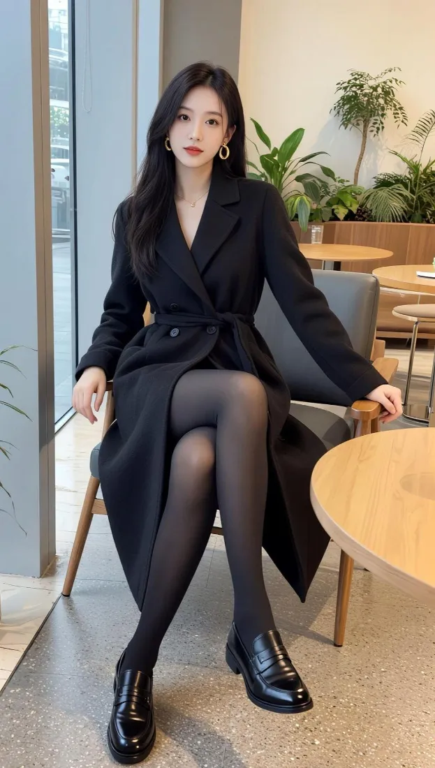 气质御姐手机壁纸｜咖啡厅背景图片 - 黑色穿搭「哲风壁纸」