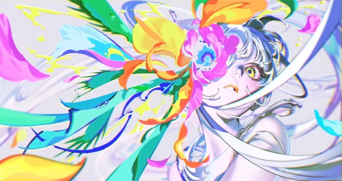 3k白发少女壁纸｜彩色背景图片 - 动漫插画「哲风壁纸」