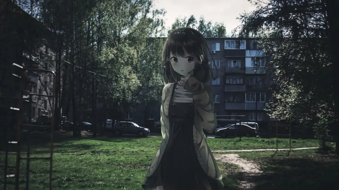 3k动漫少女壁纸｜庭院背景图片 - 居民区草坪「哲风壁纸」