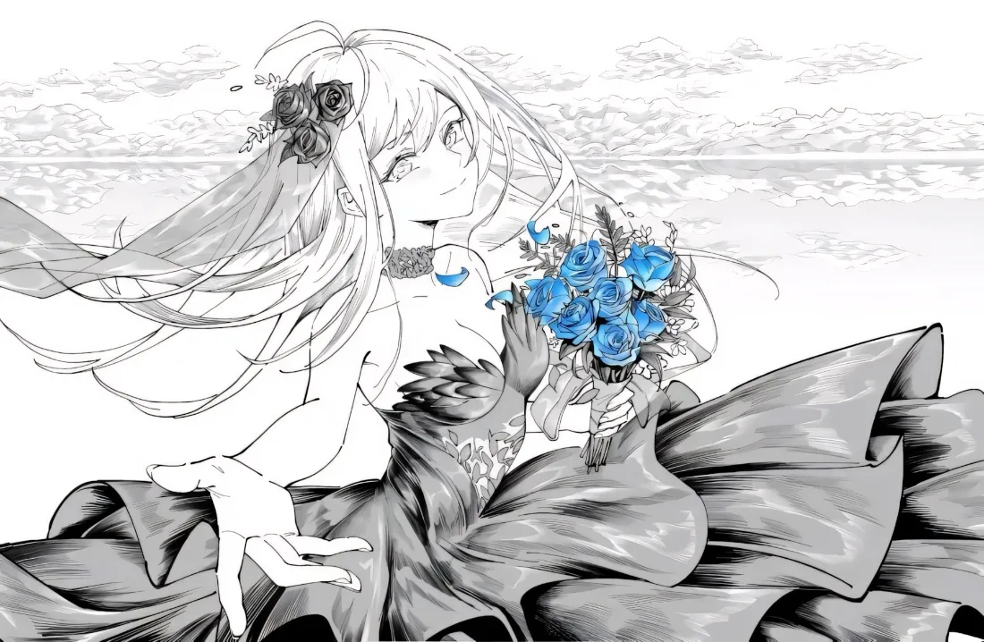 2k线稿风少女壁纸｜蓝玫瑰背景图片 - 手绘插画「哲风壁纸」