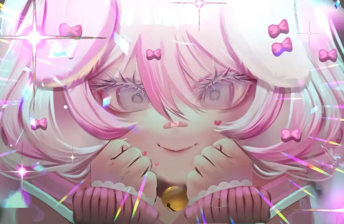 2k粉发软萌少女壁纸｜二次元背景图片 - 粉色蝴蝶结「哲风壁纸」