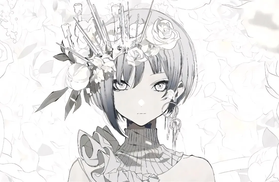 2k少女壁纸｜皇冠玫瑰背景图片 - 短发二次元少女「哲风壁纸」