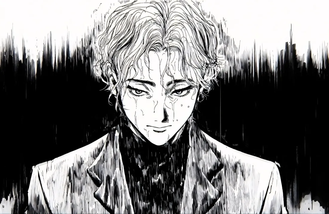 2k动漫男性壁纸｜黑白速写背景图片 - 冷峻氛围「哲风壁纸」