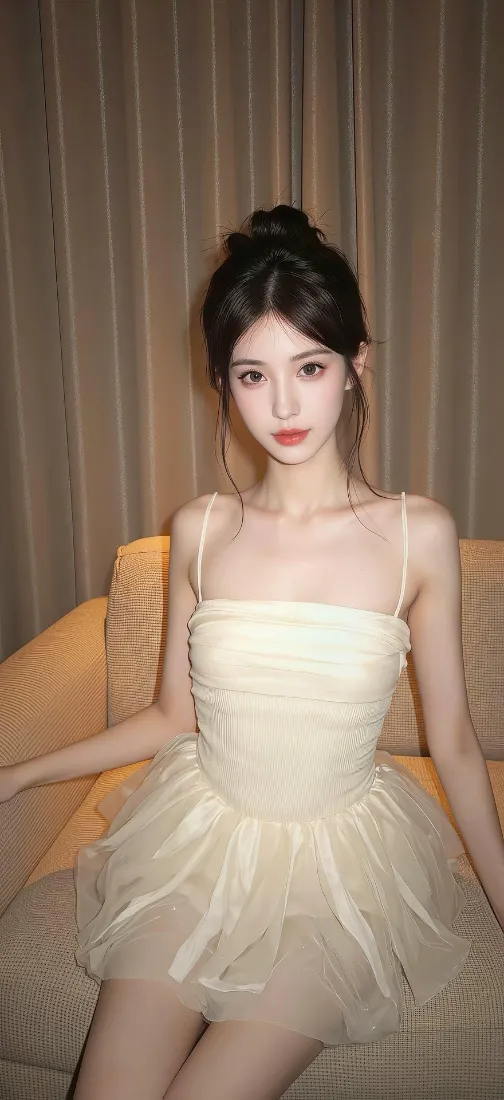 纯欲美女手机壁纸｜暖调室内背景图片 - 仙气纱裙「哲风壁纸」