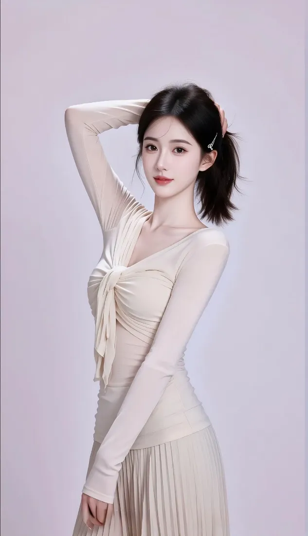 温柔气质美女手机壁纸｜纯色背景图片 - 手机「哲风壁纸」