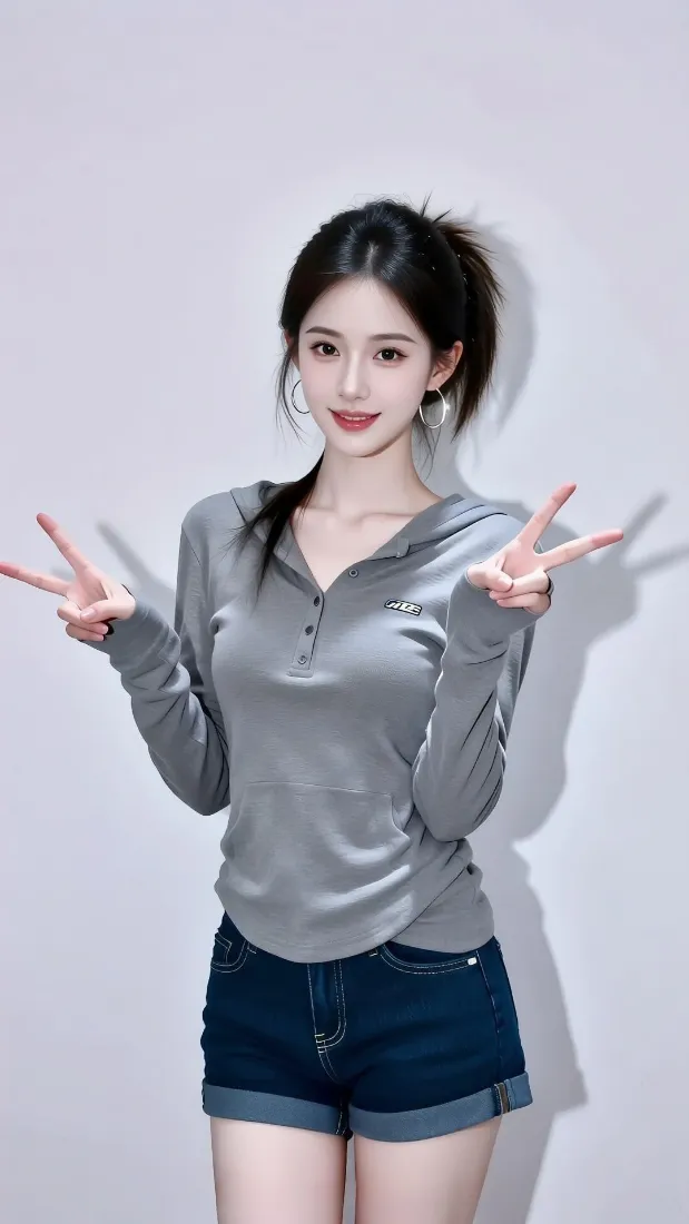 清纯美女手机壁纸｜简约纯色背景图片 - 休闲穿搭「哲风壁纸」