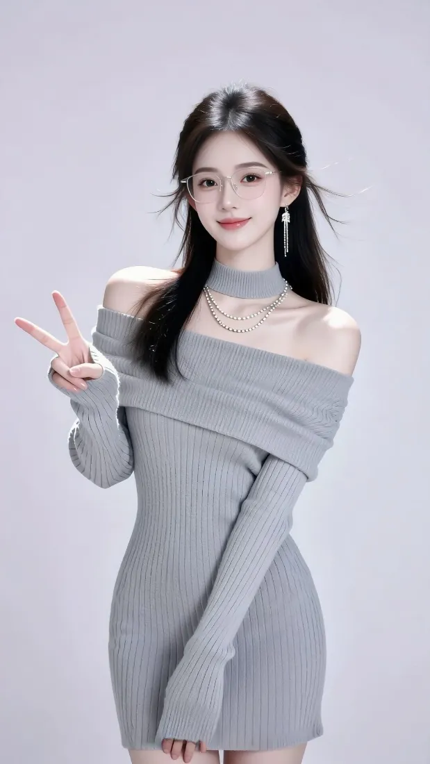 纯欲美女手机壁纸｜简约纯色背景图片 - 露肩包臀裙「哲风壁纸」