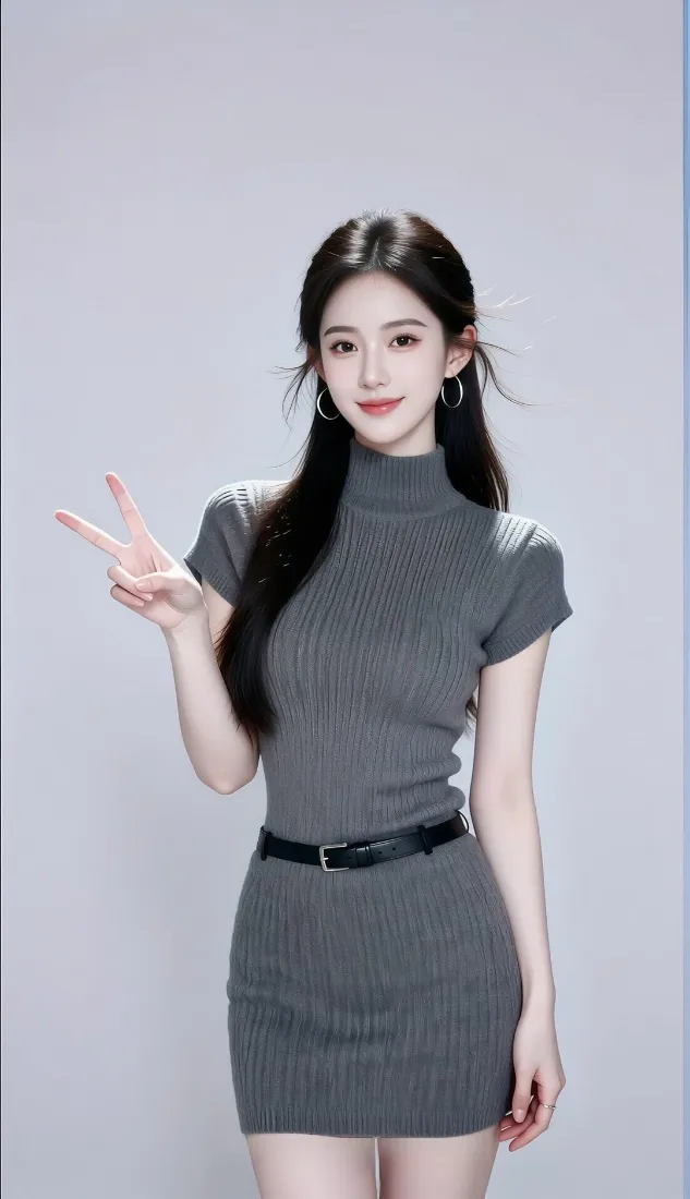 气质美女手机壁纸｜简约背景图片 - 灰色连衣裙「哲风壁纸」