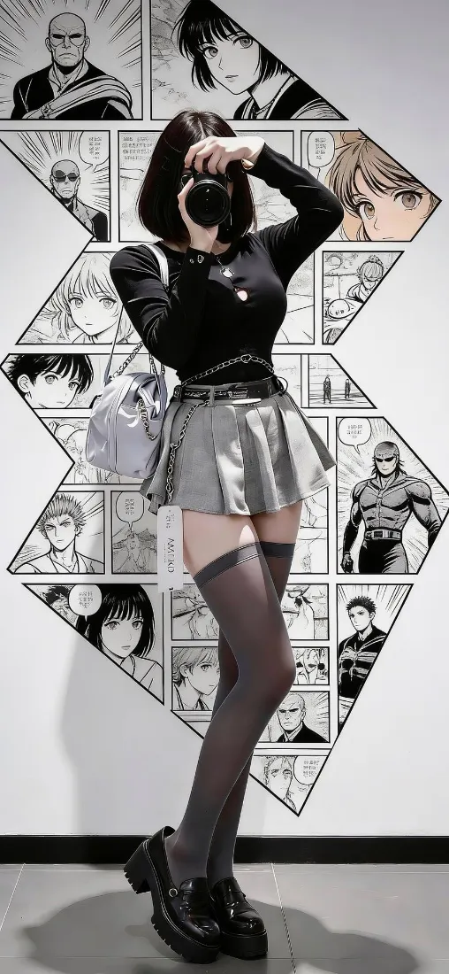 甜酷女生手机壁纸｜漫画墙背景图片 - 黑丝穿搭「哲风壁纸」