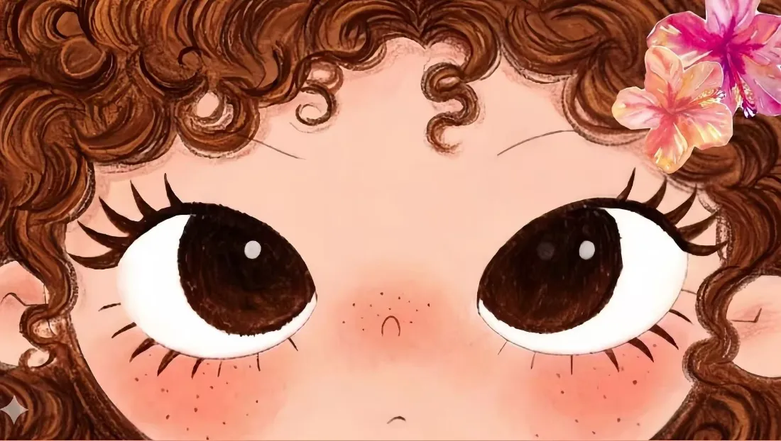 2k暖棕卷发女孩壁纸｜手绘背景图片 - 扶桑花「哲风壁纸」