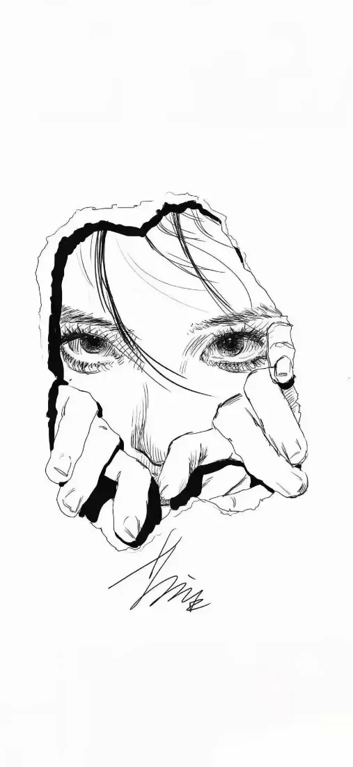 简约线条手机壁纸｜人像背景图片 - 黑白手绘「哲风壁纸」