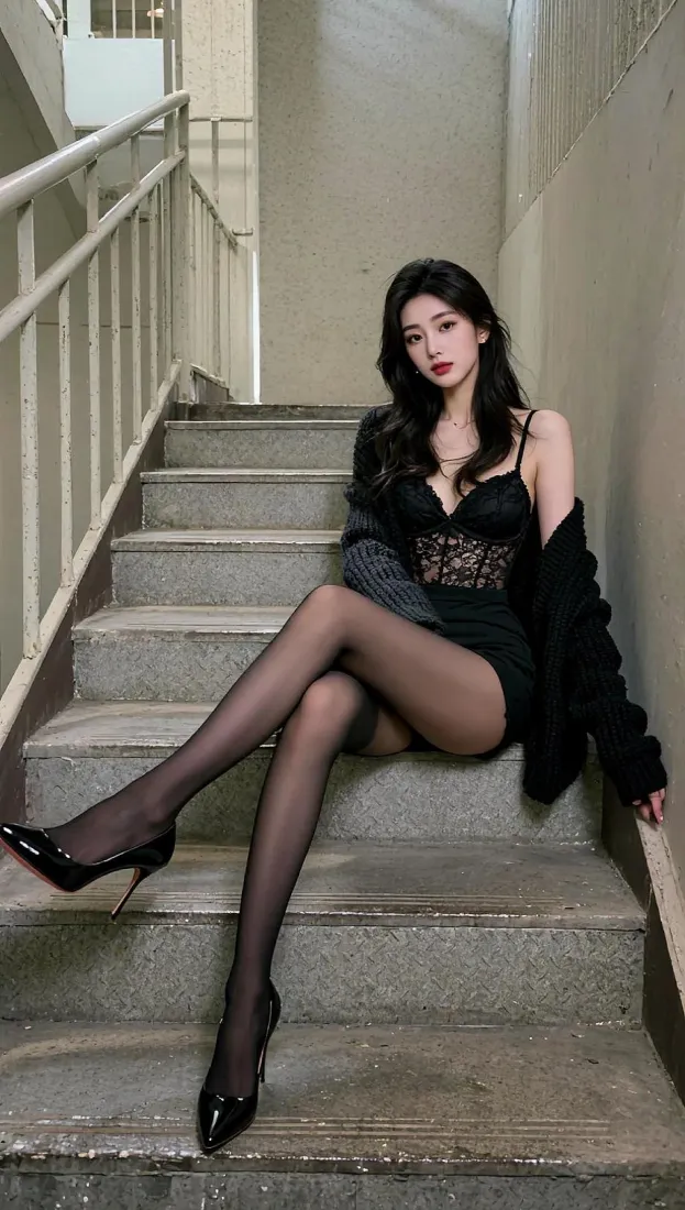 黑丝御姐手机壁纸｜楼梯转角背景图片 - 性感辣妹「哲风壁纸」