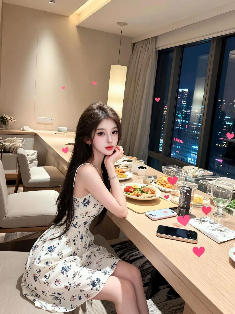 纯欲美女手机壁纸｜手机背景图片 - 城市夜景餐厅「哲风壁纸」