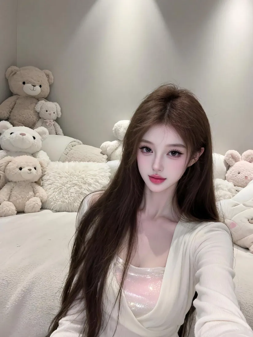 纯欲美女手机壁纸｜居家卧室背景图片 - 毛绒公仔「哲风壁纸」