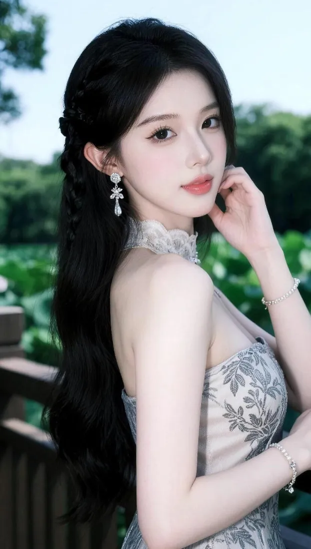 清冷美女手机壁纸｜户外背景图片 - 灰纹旗袍「哲风壁纸」