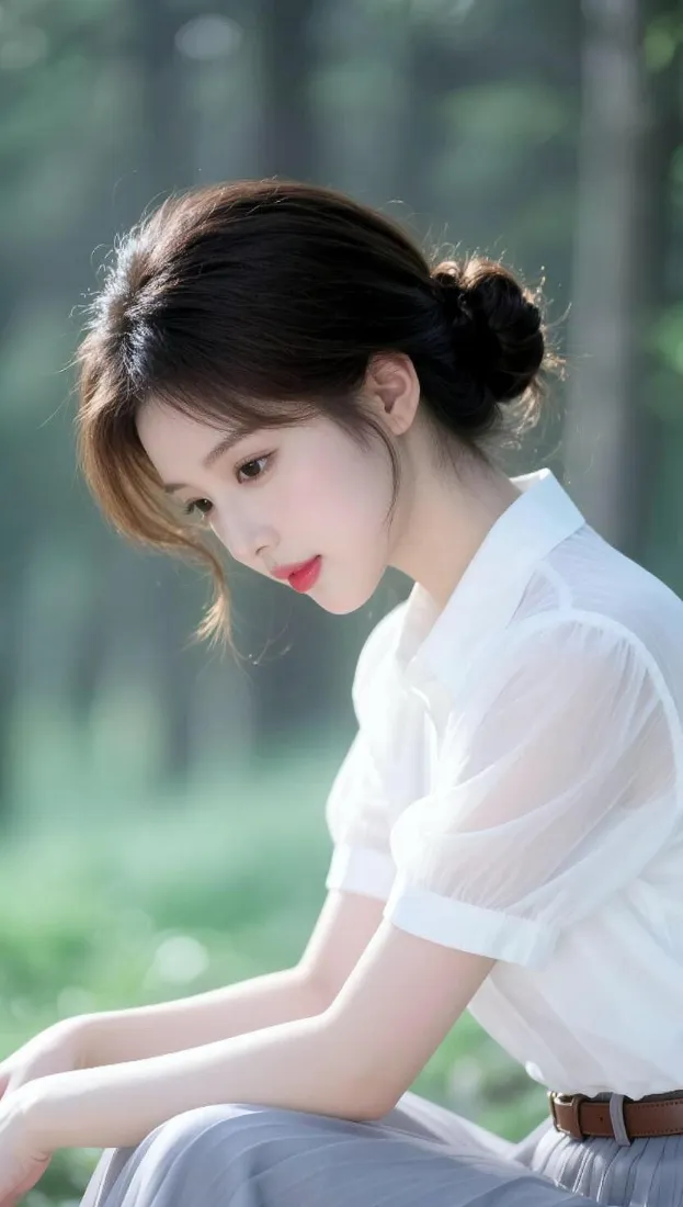 气质美女手机壁纸｜户外森林背景图片 - 清新温柔「哲风壁纸」