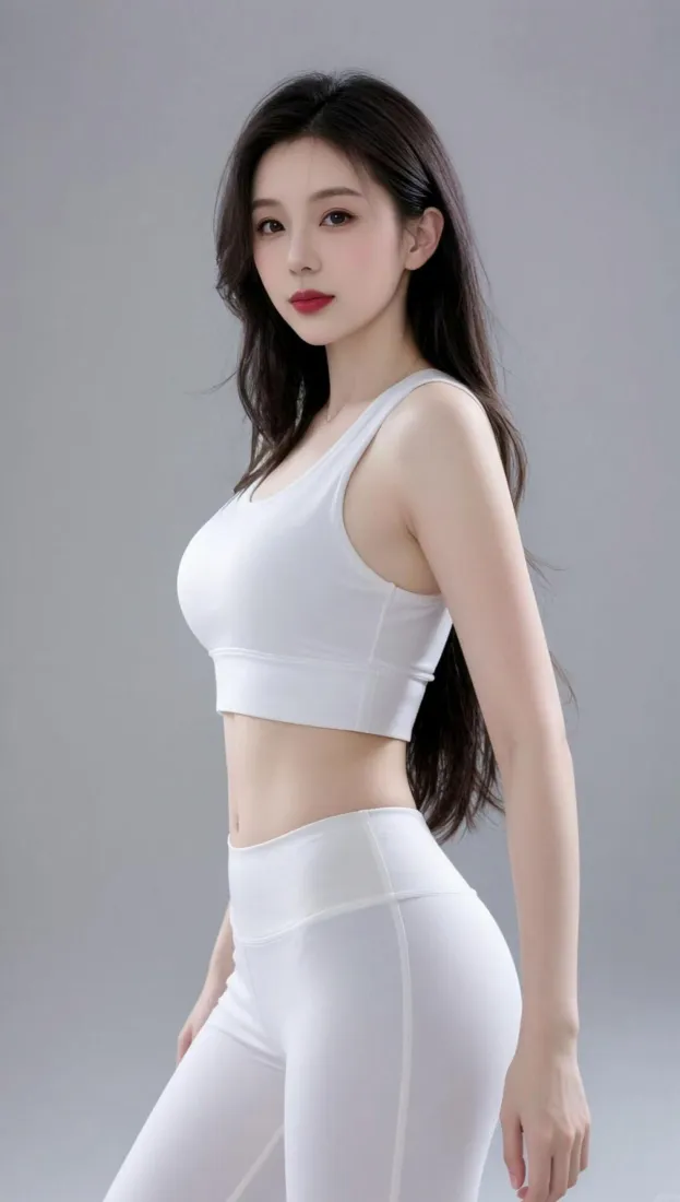 气质美女手机壁纸｜简约背景图片 - 白色运动穿搭「哲风壁纸」