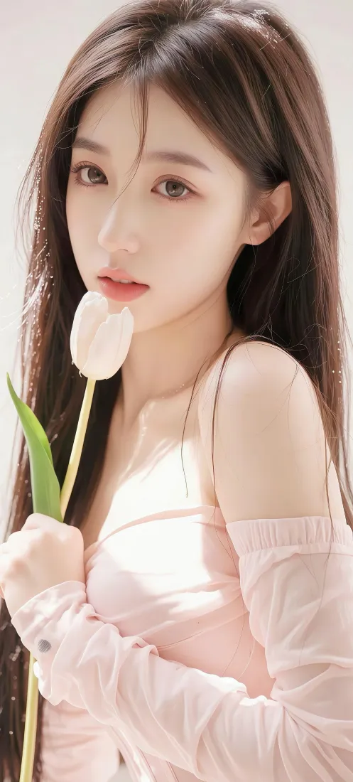 纯欲美女手机壁纸｜郁金香背景图片 - 氛围感少女「哲风壁纸」