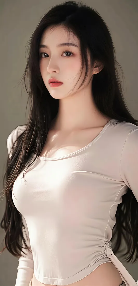 黑发美女手机壁纸｜纯色背景图片 - 手机「哲风壁纸」