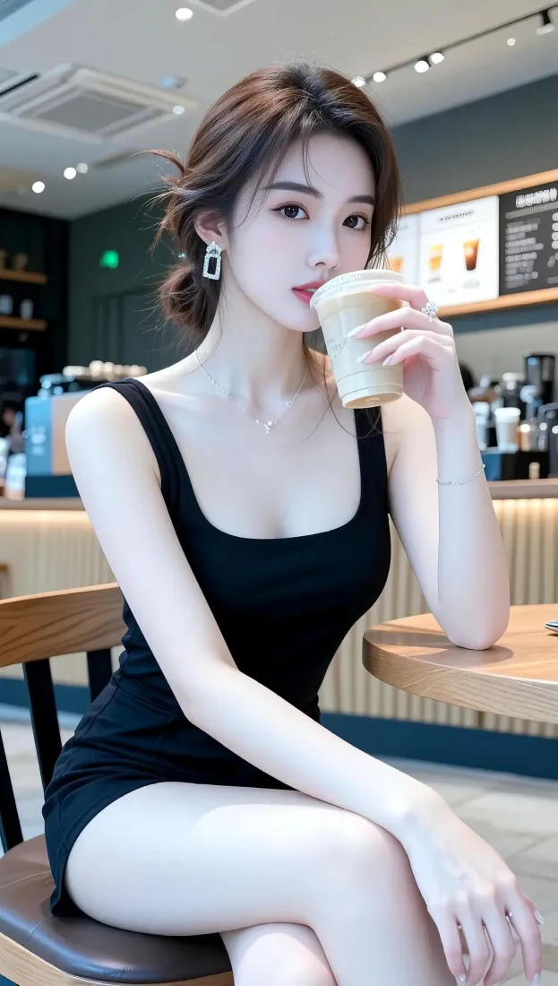 气质美女手机壁纸｜手机背景图片 - 咖啡馆休闲打卡「哲风壁纸」