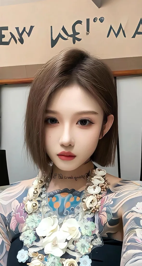 气质短发美女手机壁纸｜手机背景图片 - 清新碎花穿搭「哲风壁纸」