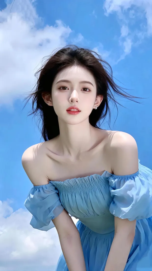 清纯美女手机壁纸｜蓝天白云背景图片 - 氛围感「哲风壁纸」