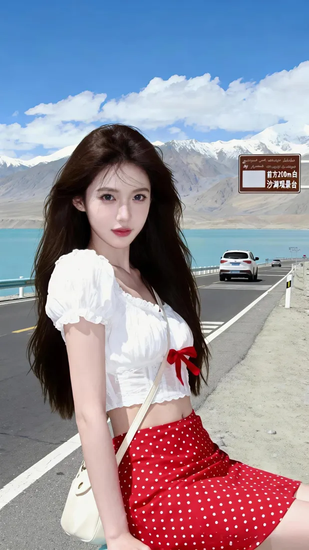 美女手机壁纸｜公路湖景背景图片 - 夏日出游「哲风壁纸」