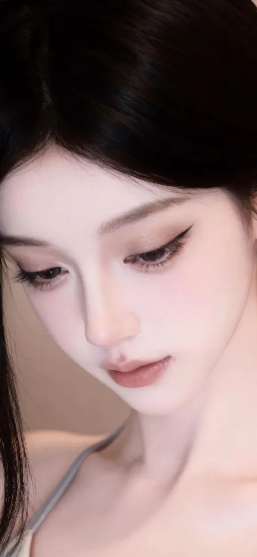 精致黑发美女手机壁纸｜柔肤侧颜背景图片 - 清冷氛围感「哲风壁纸」